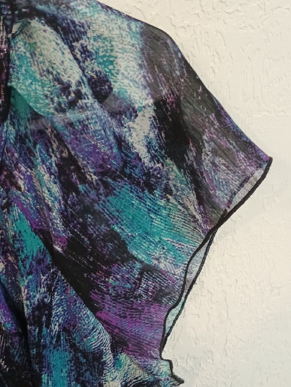 dressbarn Teal & Purple Chain-Trim Flutter Sleeve Blouse - Picture 5 of 9